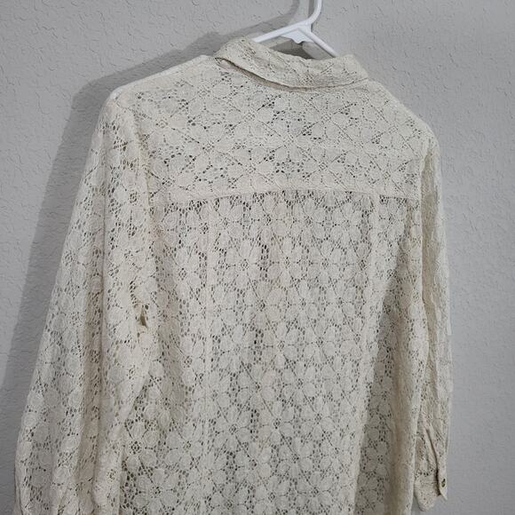 Coldwater Creek Lace Shirt Womens Large Cream Lace Summer Boho Coastal Cottage - Picture 11 of 12